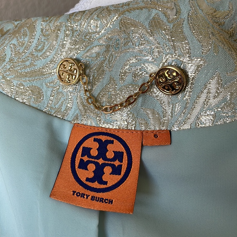 Tory Burch Gold/Mint Metallic Blazer Size 6 - Picture 11 of 13